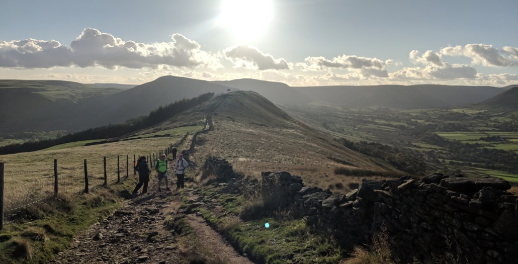 Enjoying late autumnal light walking on the Great Ridge in the Peak District