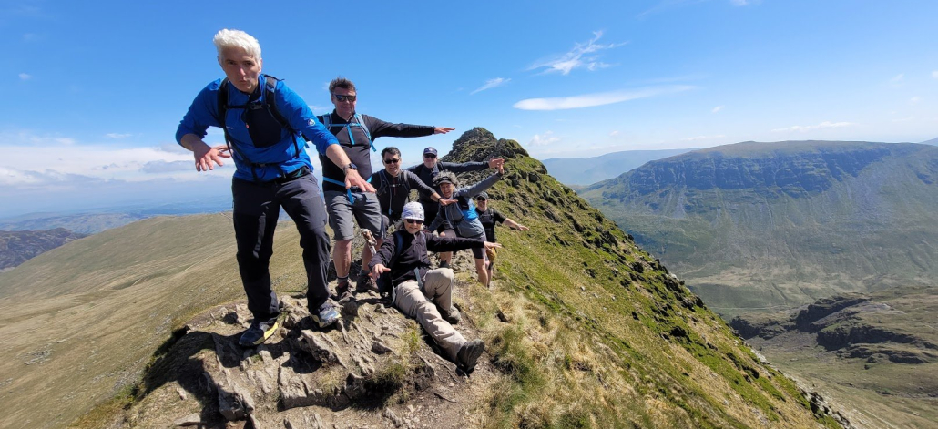 group scrambling on Striding Edge in the Lake District with Will4Adventure