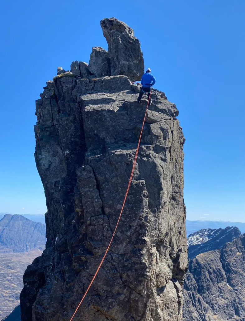 In Pinn on the Isle of Skye Image showing a climber abseiling from the Inaccessible Pinnacle (In Pinn) on the Isle of Skye